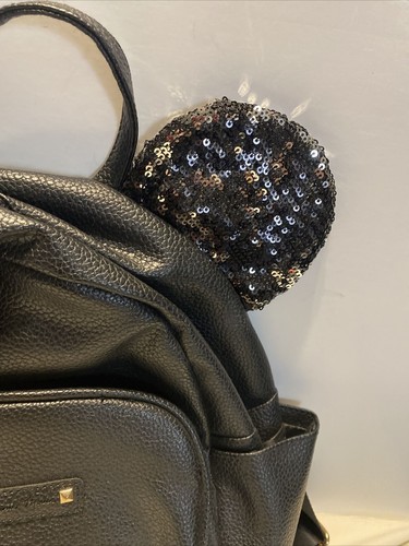 Disney Licensed Minnie Mouse Black Backpack Purse w/ Sequin Bow & Ears NEW w TAG - Picture 4 of 11