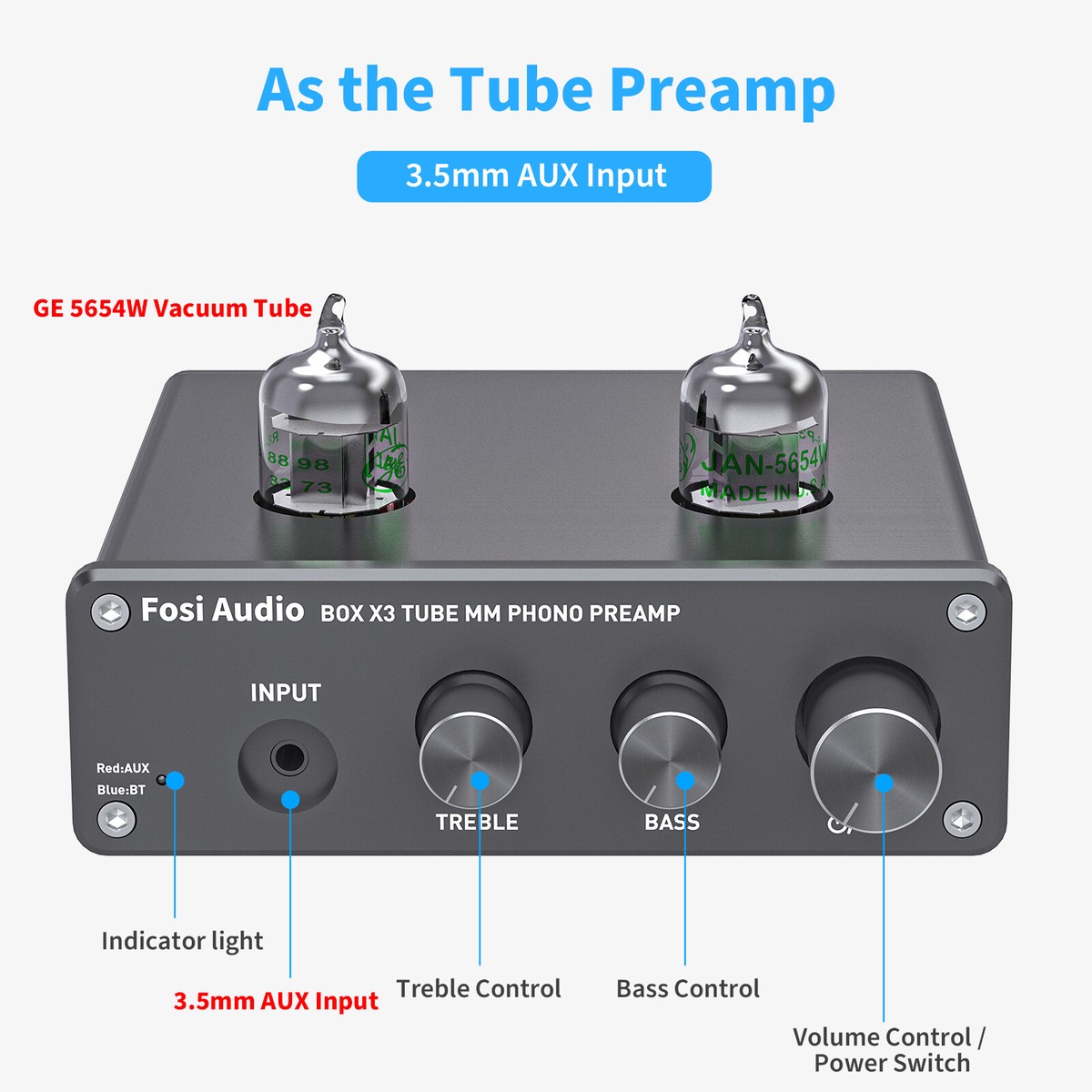 Fosi Audio BOX X3 MM Turntable Amp Bluetooth 5.0 Hi-Fi Tube