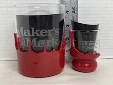 Maker's Mark Shot & Rocks Glasses Used Red Wax Dip Drip Bases