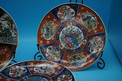 Set of 6 Vintage Cabinet Decorative Oriental Peacock Porcelain Plates - Picture 2 of 12