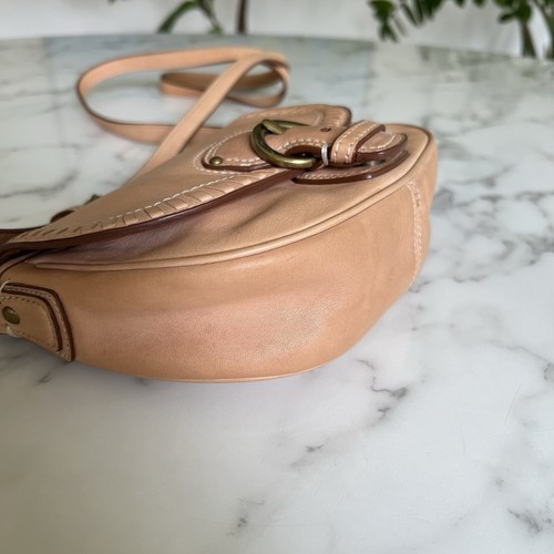 Coach Poppy Whipstitch Saddle Crossbody Bag Tan Beige Vachetta Leather Brass - Picture 10 of 19