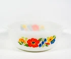 Vintage Glasbake White Milk Glass Wildflower Floral 1 1/2 quart round Casserole