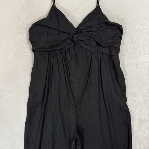 NWT Old Navy Black Linen Jumpsuit Size XL Tie Shoulder Twist Front Cami Relaxed - Picture 3 of 14