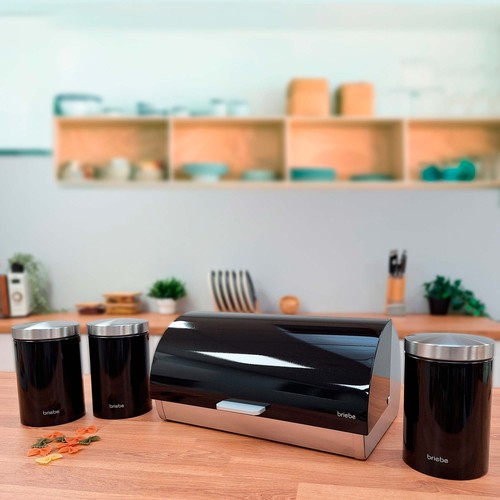 Set aus Brotkasten +3 Küchenvorratsdosen aus Robustem Edelstahl Modernes Design - Bild 3 von 6