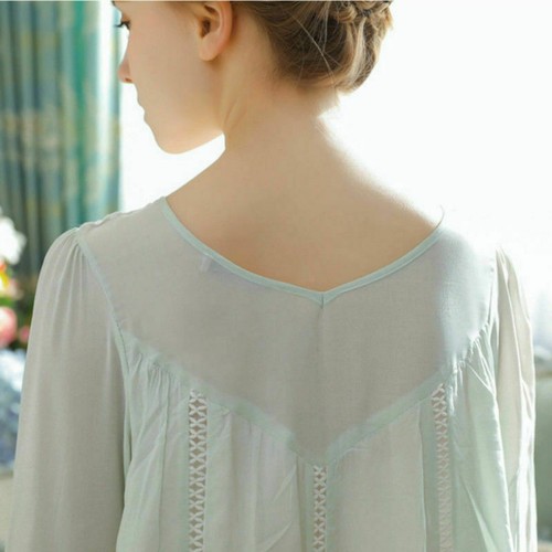 Womens Victorian Retro Nightdress Cotton Nightgown Sleepwear Guipure Lace - Picture 8 of 14