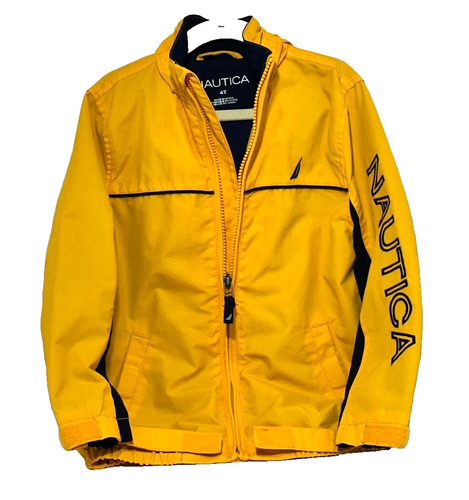 Nautica Boys 4T Yellow Windbreaker Jacket with Hidden Hood | Retro Sailor Style