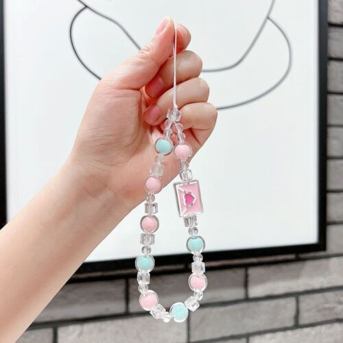 Kawaii Phone Lanyard Macaron Beads & Heart Envelope Charm Wrist Strap Colorful - Photo 11 sur 12
