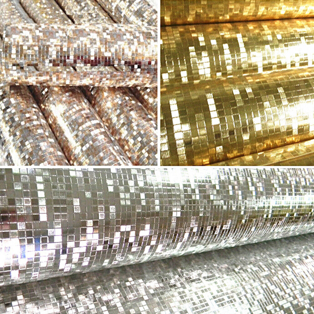 3D Glitter Mirror Mosaic Sparkle Reflect Silver Gold Foil Wallpaper DIY  Decor | eBay