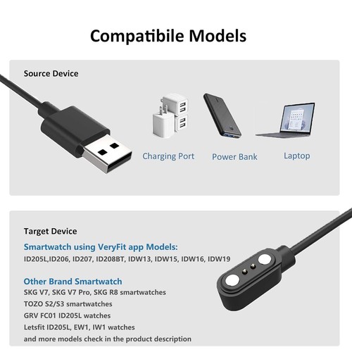 Smartwatch Charging Cable, Fit for IDW19, IDW15, IDW13, ID208(BT) ID205L, ID206, - Picture 2 of 6