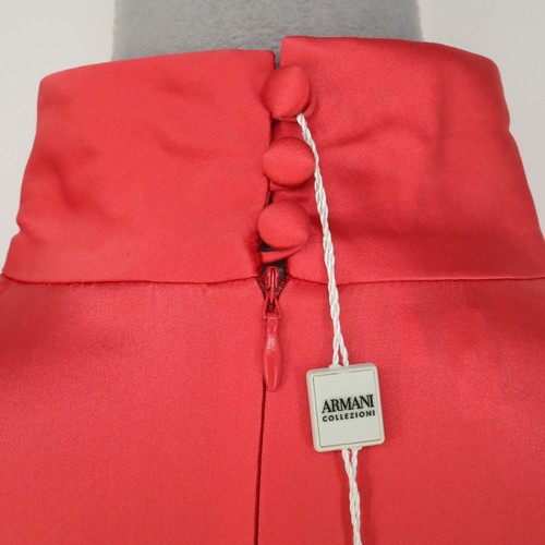 Armani Collezioni Top Womens 8 Orange Red Silk Satin Pleated Zip Blouse New - Picture 12 of 18