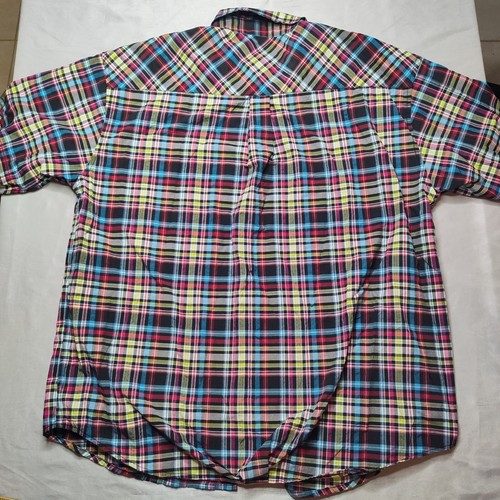 ROCAWEAR Men Big 3X Multi-Color Windowpane Plaid Button-Up Short Sleeve Shirt - Foto 10 di 12