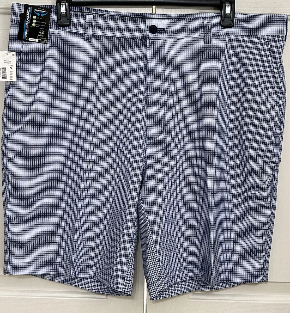 NWT Roundtree & Yorke Performance size 42 peacoat blue checked golf shorts mens