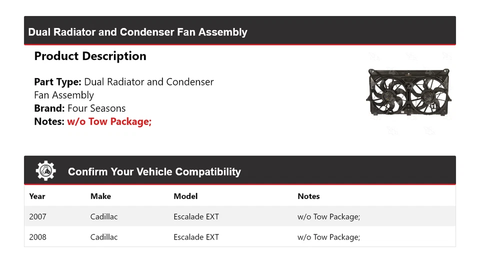 Conjunto de ventilador condensador radiador doble para Cadillac Escalade EXT 2007-2008 4 mar Foto 2 de 4