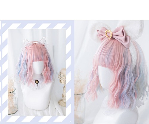 Parrucca Harajuku Fairy corta riccia riccia dolce colore caramella parrucca donna moda cosplay - Foto 8 di 12
