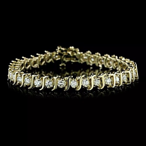 Brazalete de tenis de diamantes tratados blancos enchapado en oro amarillo certificado de 7,50 pulgadas - Imagen 1 de 5