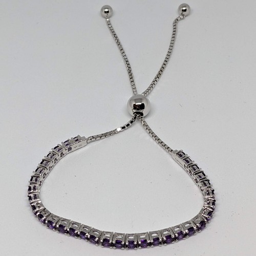 QVC Amethyst Gemstone Sterling Silver Adjustable Tennis Bracelet, 2.65 cttw, New - Picture 4 of 11
