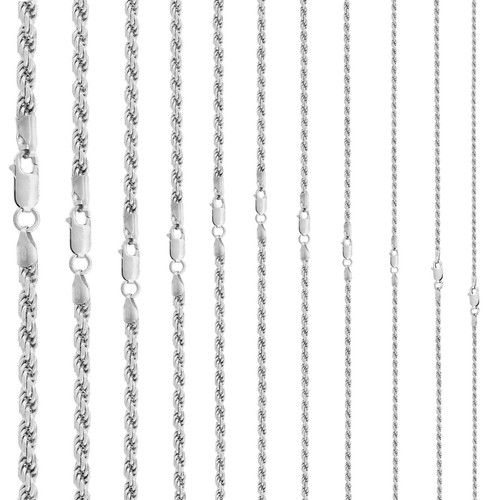 .925 Sterling Silver High Polished Rope Chain 1.1mm-7mm Necklace 8”-30”