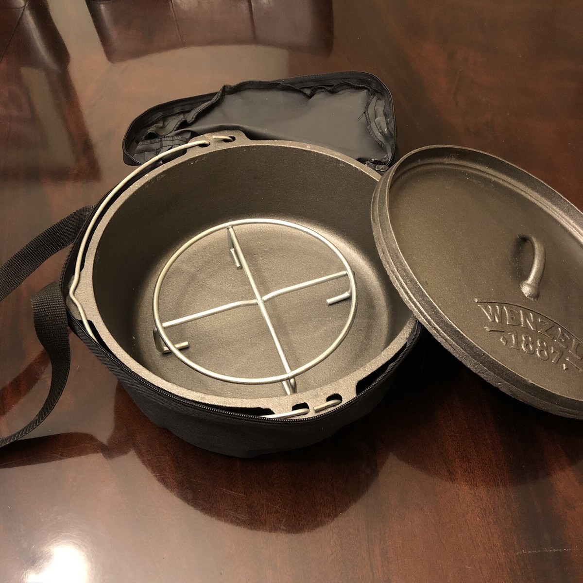 Wenzel 1887 Cast Iron Dutch Oven Roaster 12”Diameter w/ Carrying