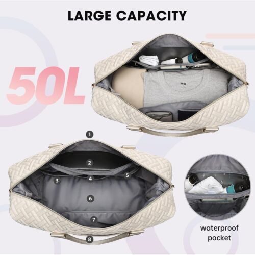 Duffle Bags for women50L Quilted Travel Weekender Bag with Shoe Compartment L... - Picture 4 of 6