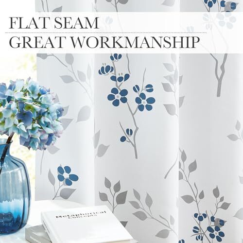 Floral 100 % Verdunkelungsvorhänge 84 Zoll lang 52 Zoll breit x 84 Zoll lang (2er Pack) blau/grau - Bild 5 von 6