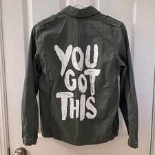 H M Girl Power You Got This Button Front Shirt Jacket Army Green Size 10-11 yrs
