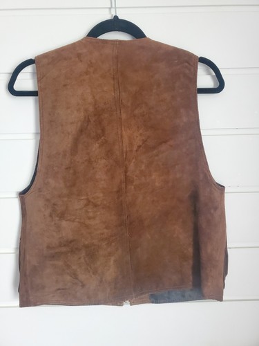 Boulder Ridge Leather Vest Vintage 90s Fishing Adventure Leather Pockets S - Picture 2 of 5