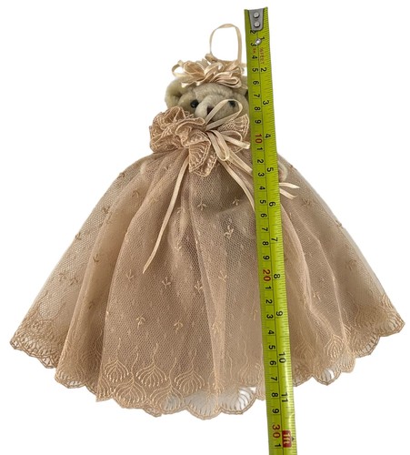 Vintage Christmas Teddy Bear Ornament Victorian Lace Dress Jointed 1990s - Picture 6 of 6
