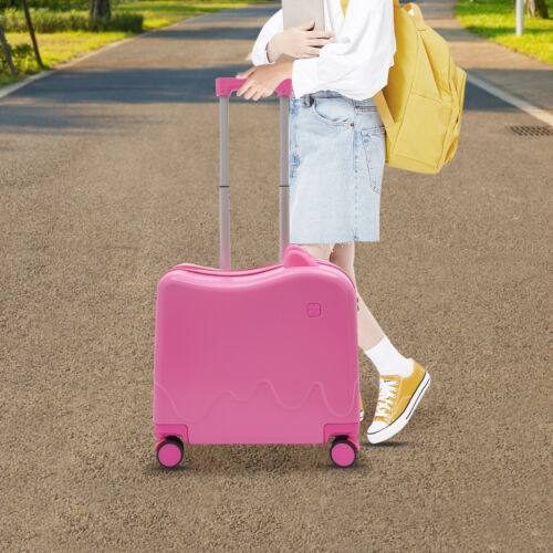 18" Kids Ride-On Suitcase Children Rolling Luggage Case Password Lock w/Stickers - Picture 15 of 16