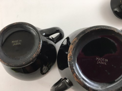 Vintage Black Sugar Bowl & Creamer Hand Painted Floral w/ Gold Trim 5 1/4” Tall - Picture 4 of 4