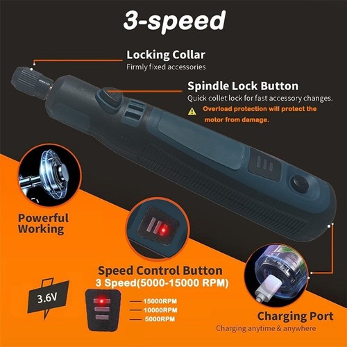 Cordless Rechargeable Electric Mini Drill Grinder Engraving Pen Rotary Tool Kit - Picture 9 of 20