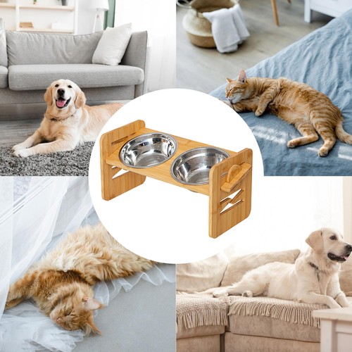 Raised Dog Bowls Tilt Elevated Pet Puppy Feeding Double Dishes eco friendly - Picture 4 of 5