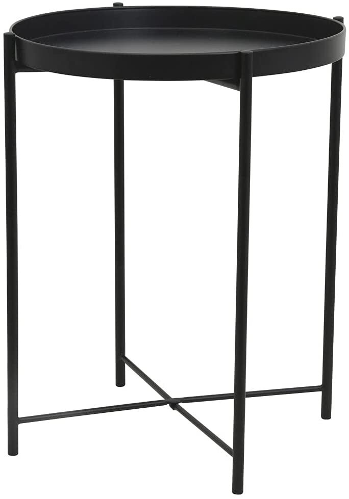 Mesa Auxiliar Redonda Metal Negro Versátil Jardín Salón Mesita EstiloIndustrial