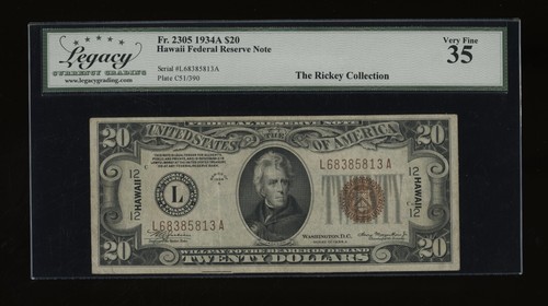 DBR 1934-A $20 FRN Hawaii Fr. 2305 Legacy 35 Serial L68385813A - Picture 1 of 2