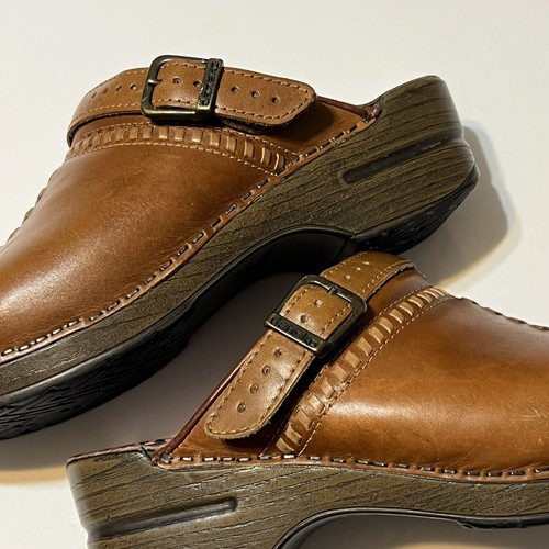 Dansko Brown Leather Slingback Clogs Shoes Sz 38 US 7.5 Braid Buckle - Picture 8 of 14