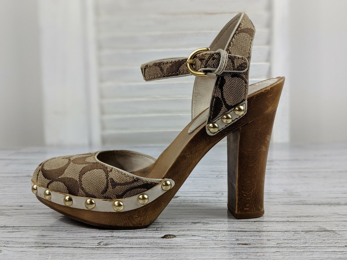 Coach Carleen Sig Wooden Platform Heel Closed Toe Sandals Coach Carleen Sig Wooden Platform Heel Closed Toe Sandals