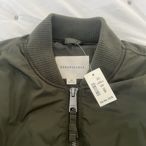 AEROPOSTALE Puffer Jacket Women Bomber Aero Quilted Down Filled Navy Green XS - Picture 2 of 17