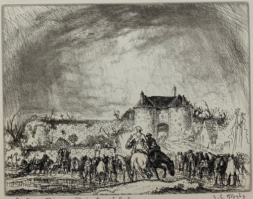 Grabado escaso LESTER HORNBY ""Infantería en reposo Chateau Thierry 1918"" Primera Guerra Mundial - Imagen 3 de 11