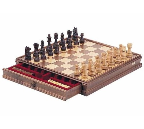 15" Classic Chess & Checkers Walnut Finished Wooden Game Set King 3 1/8" New - Zdjęcie 1 z 3