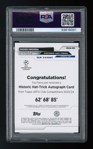 2023 Topps UEFA CC #HHA-DD Didier Drogba Historic Hat Trick Autographed PSA 10 - Picture 2 of 3