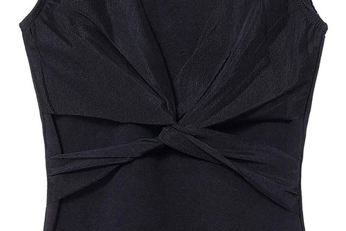 Tank Mesh Cross Front Gymnastic Ballet Dance Leotard for Girls Kids Black Age... - Picture 5 of 7