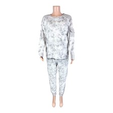 Cuddl Duds Women's 2-Pieces Honeycomb Fleece Lounge Set Grey Medium Size