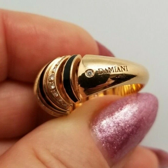 Anillo Cúpula de Ónix Diamante Oro Rosa 18K Damiani Raro Hecho en Italia Talla 6,5/7  Foto 4 de 4