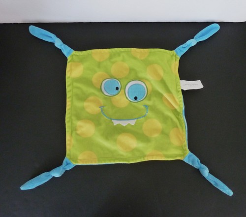 K12. Doudou plat CARREBLANC Monstre vert jaune bleu dents TRES BON ETAT
