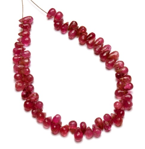 Piedras preciosas de turmalina rosa natural tamaño 5x3 mm cuentas de lágrima facetadas hilo de 4" - Imagen 2 de 6