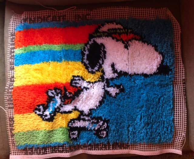 Snoopy Rollerskating Latch Hook Rug c 1958 United Features Syndicate Inc Snoopy Rollerskating Latch Hook Rug c 1958 United Features Syndicate Inc