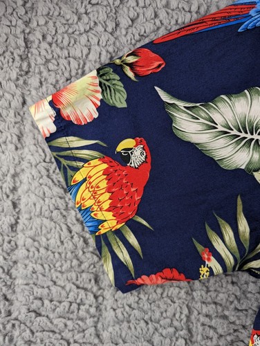 Vintage Evergreen Island Hawaiian Shirt Mens Large Blue Floral Parrot Cockatoo - Picture 8 of 14
