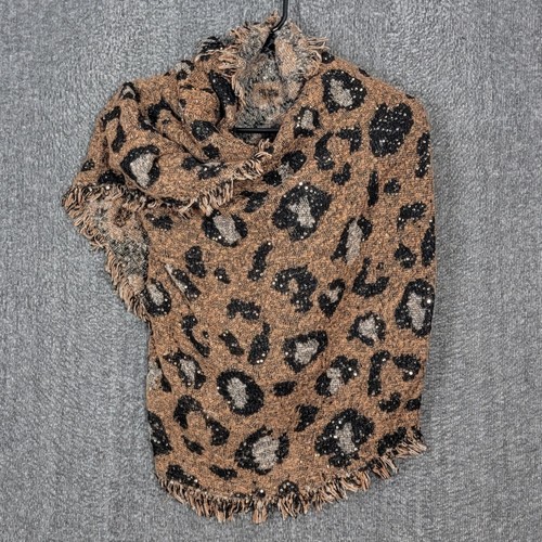Jessica McClintock Scarf Shawl Wrap Brown Black Animal Print With Sequins 80x24 - Picture 5 of 14