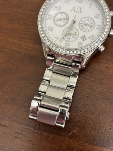 ARMANI EXCHANGE SILVER STAINLESS/S+CRYSTALS GLITZ CHRONOGRAPH WATCH-AX5109 NICE! - Picture 4 of 8