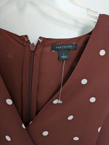 ANN TAYLOR Cognac Brown Polka Dot Wrap Dress Sz 4