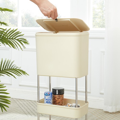 3 Ebenen Küchenmülleimer Mülleimer mit Rollen Wertstofftonne Wagen Aufbewahrung Regale - Bild 9 von 11